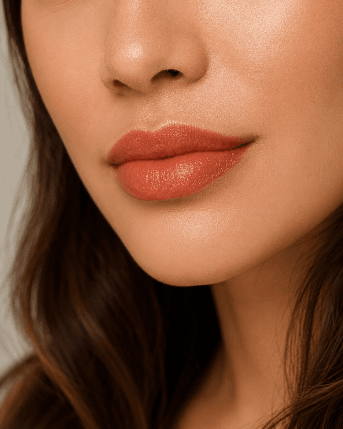Warm terracotta lip blush