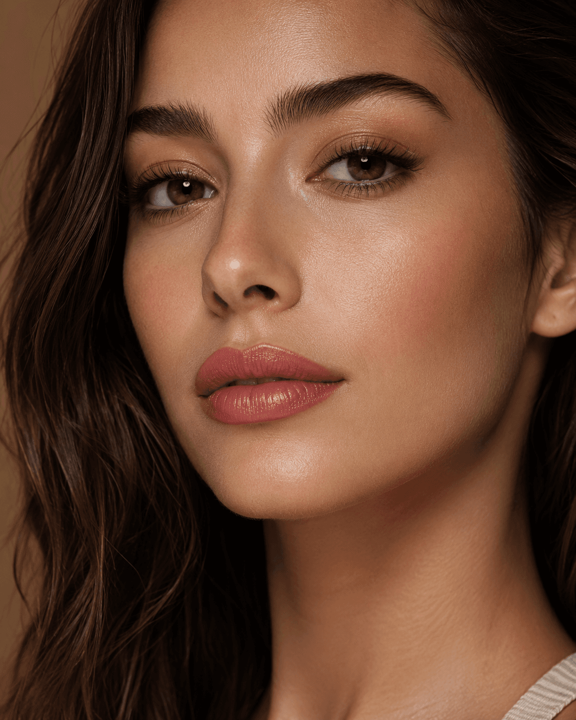 Warm terracotta lip blush